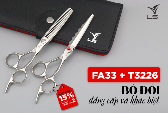 Bộ đôi đẳng cấp kéo cắt tóc và kéo tỉa VLS FA33 và T3226 Bộ đôi đẳng cấp kéo cắt tóc và kéo tỉa VLS FA33 và T3226
