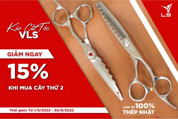 Giảm ngay 15% khi mua cây kéo cắt tóc thứ 2 duy nhất trong tháng 9 Giảm ngay 15% khi mua cây kéo cắt tóc thứ 2 duy nhất trong tháng 9